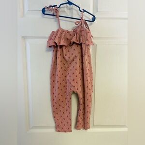 Oeuf Pink Floral Ruffle Strap Girls Jumpsuit